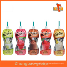 Customized shape food grade juice drink spout pouch bag with print